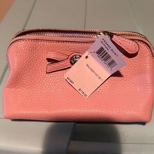 Coach Pink Pebbled Leather Bow Cosmetic Pouch